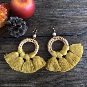 Straw Rattan Earrings Wide Tassels Earrings